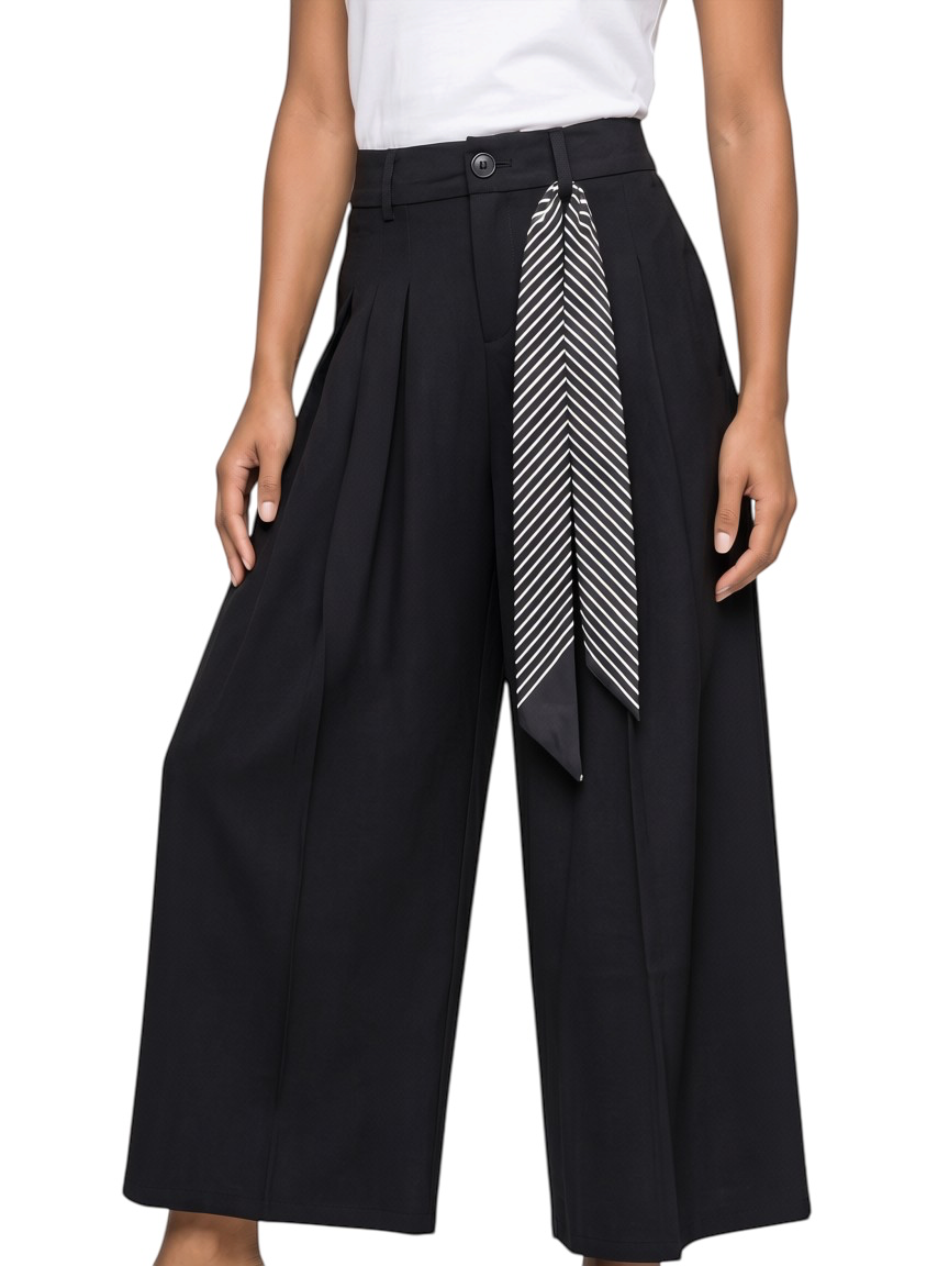 Elegant Wide-Leg Scarf Detail Pants