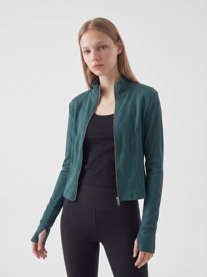 Ribbed Zip-Up Mock Neck Top