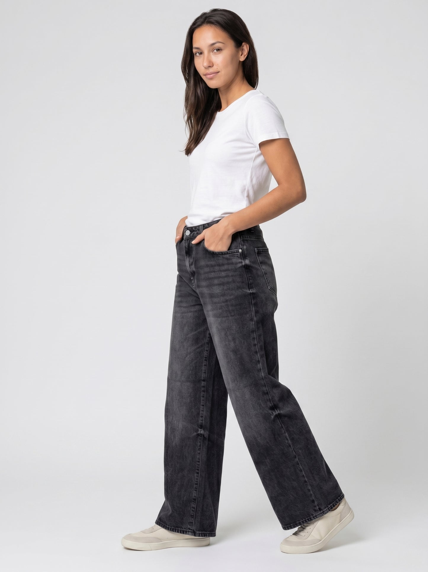 Washed Black Wide Leg Jeans