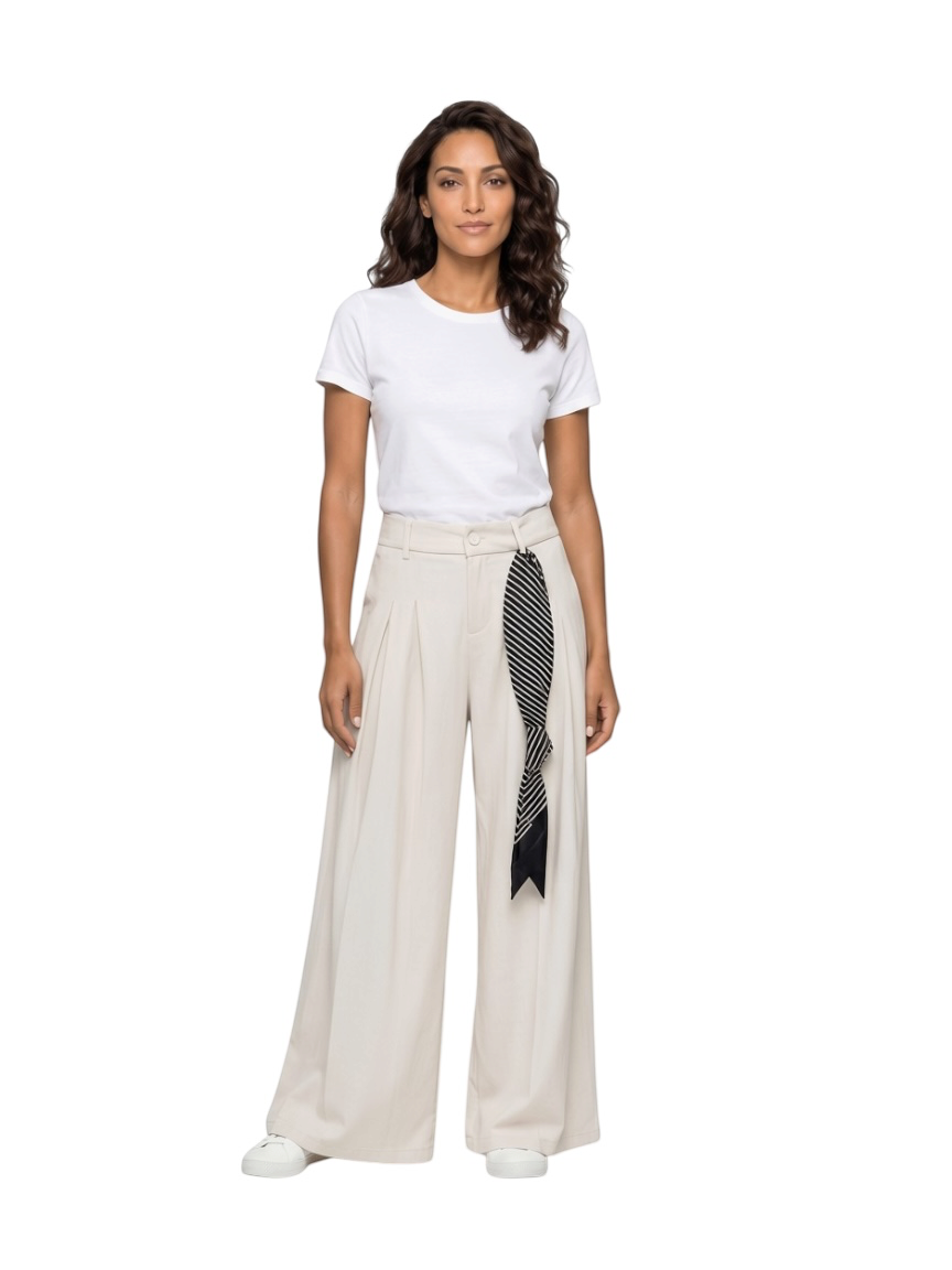 Elegant Wide-Leg Scarf Detail Pants