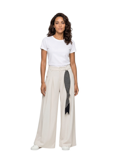 Elegant Wide-Leg Scarf Detail Pants