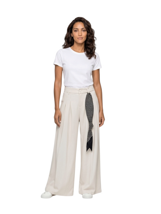 Elegant Wide-Leg Scarf Detail Pants