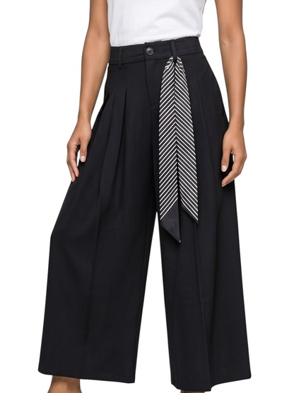 Elegant Wide-Leg Scarf Detail Pants